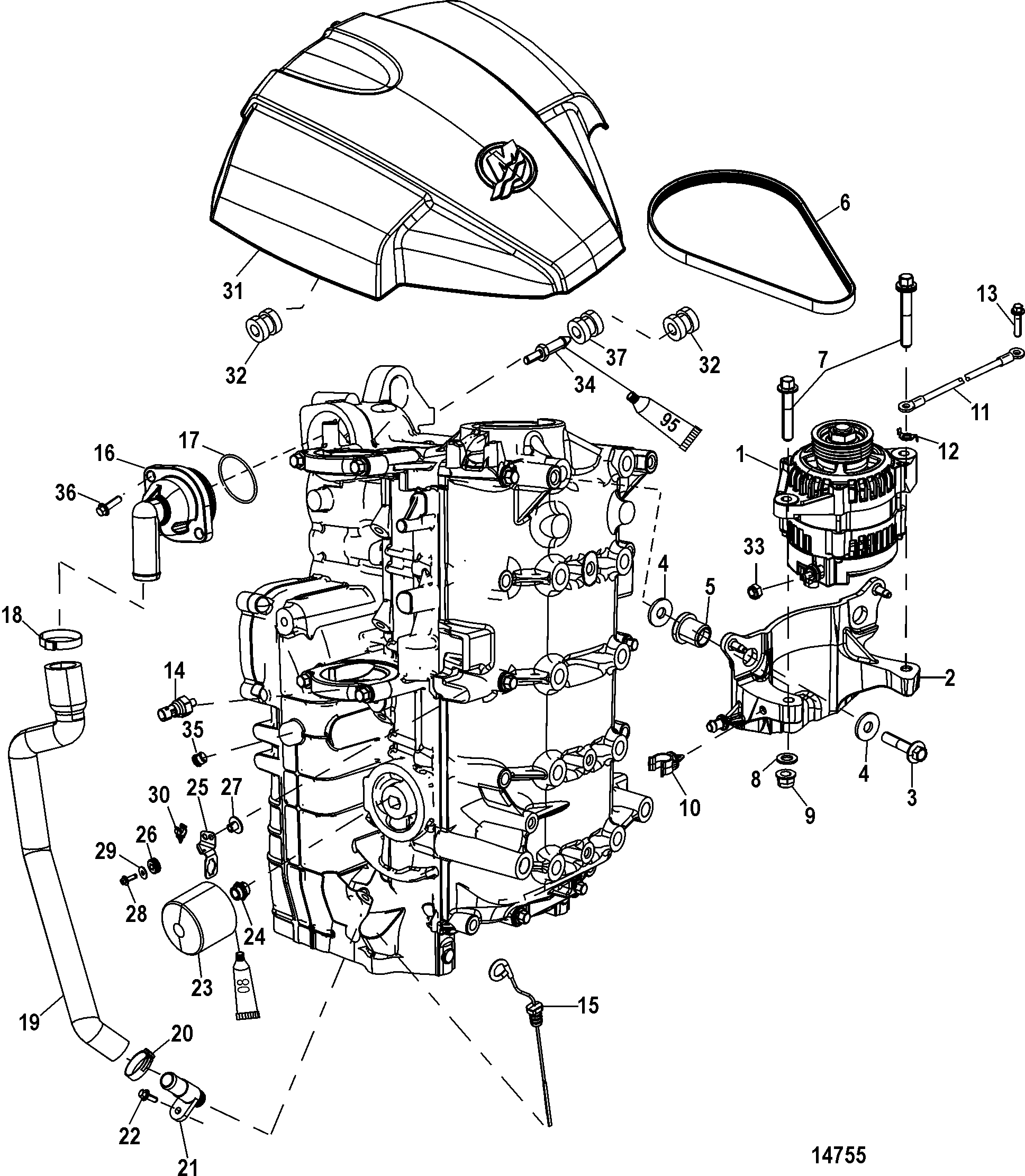 Alternator/Starboard Cylinder Block Components