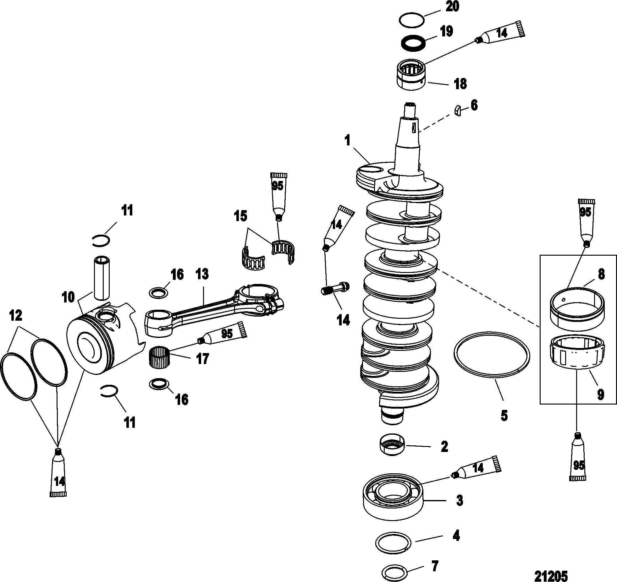 Crankshaft, Pistons and Connecting Rods, 250