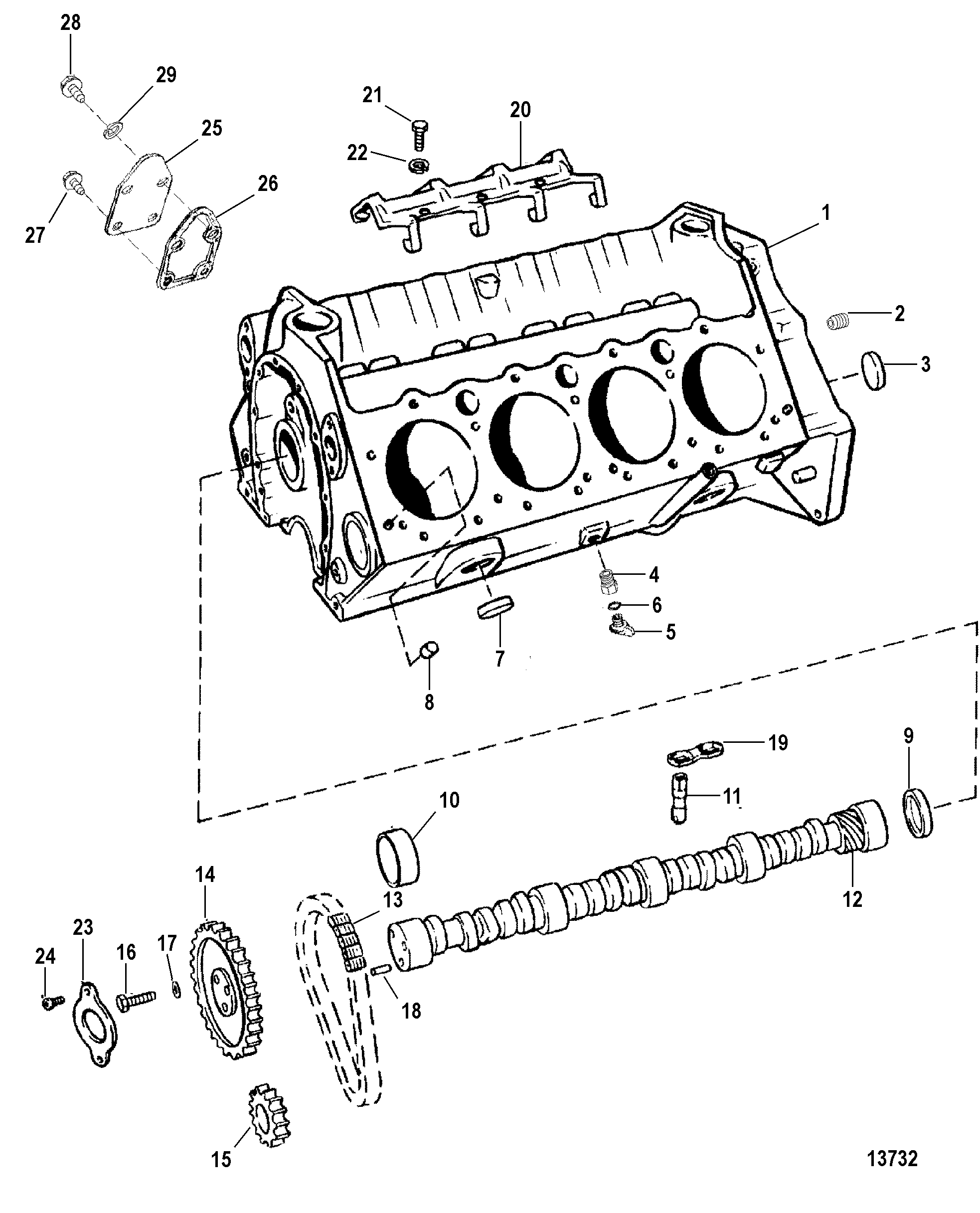 CYLINDER BLOCK AND CAMSHAFT(ROLLER LIFTERS)