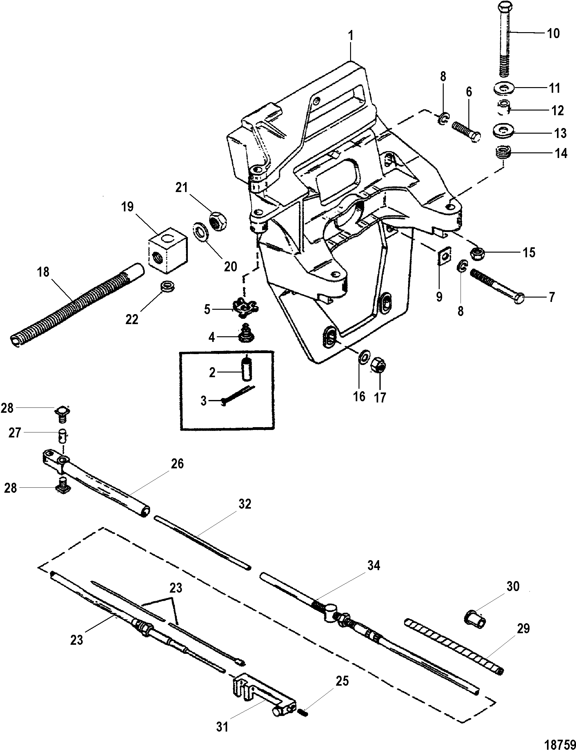 TRANSOM PLATE AND SHIFT CABLE(ALPHA)