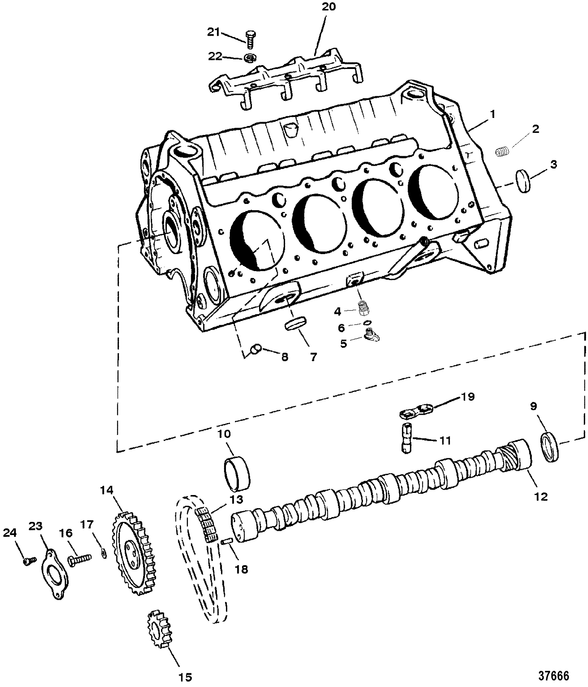 CYLINDER BLOCK AND CAMSHAFT(350 C.I.D. ROLLER LIFTERS)