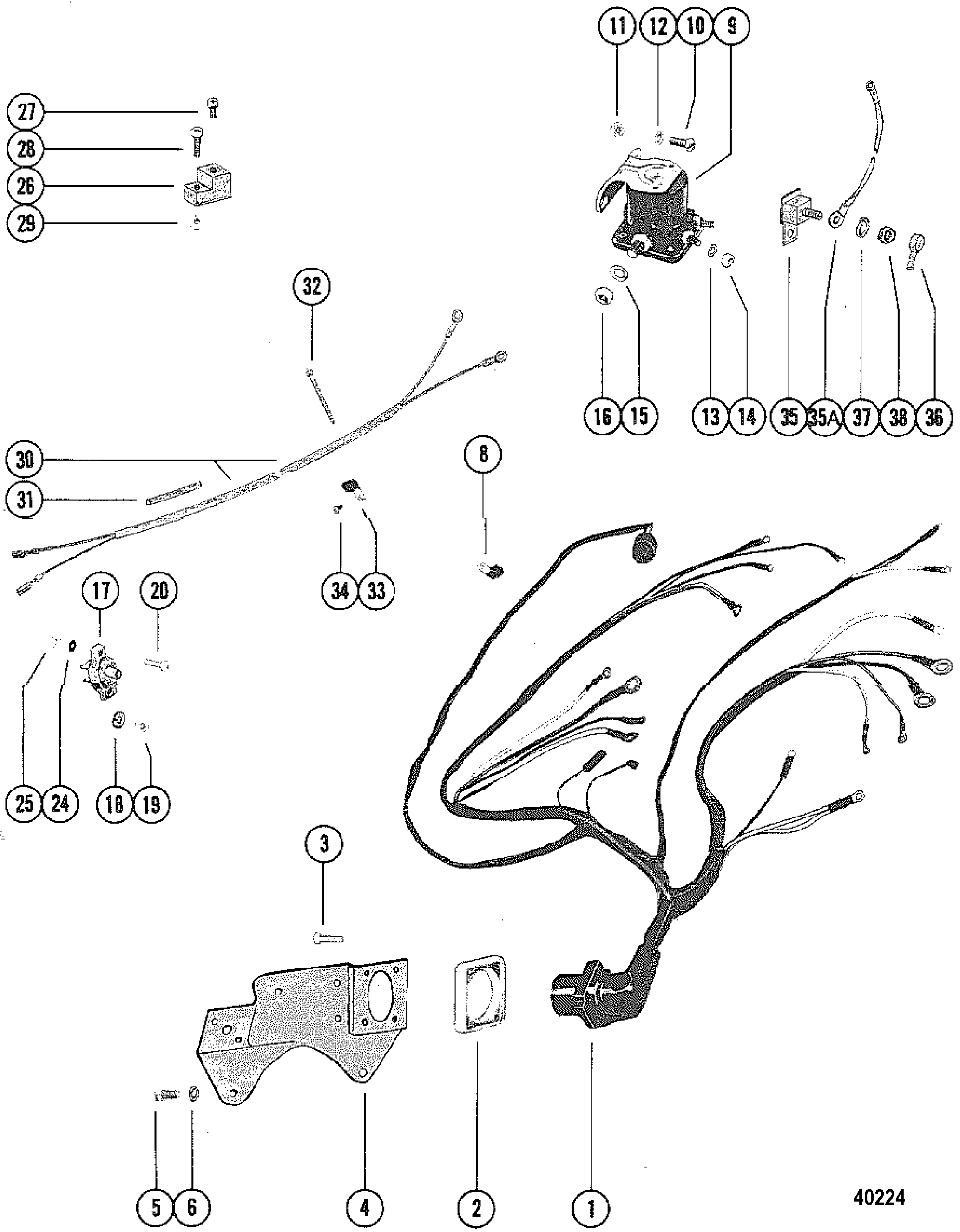 WIRING HARNESS, CIRCUIT BREAKER AND STARTER SOLENOID