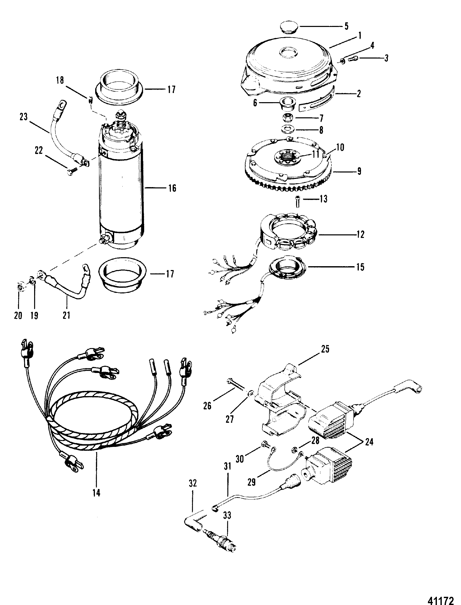 FLYWHEEL, STARTER MOTOR AND IGNITION COILS