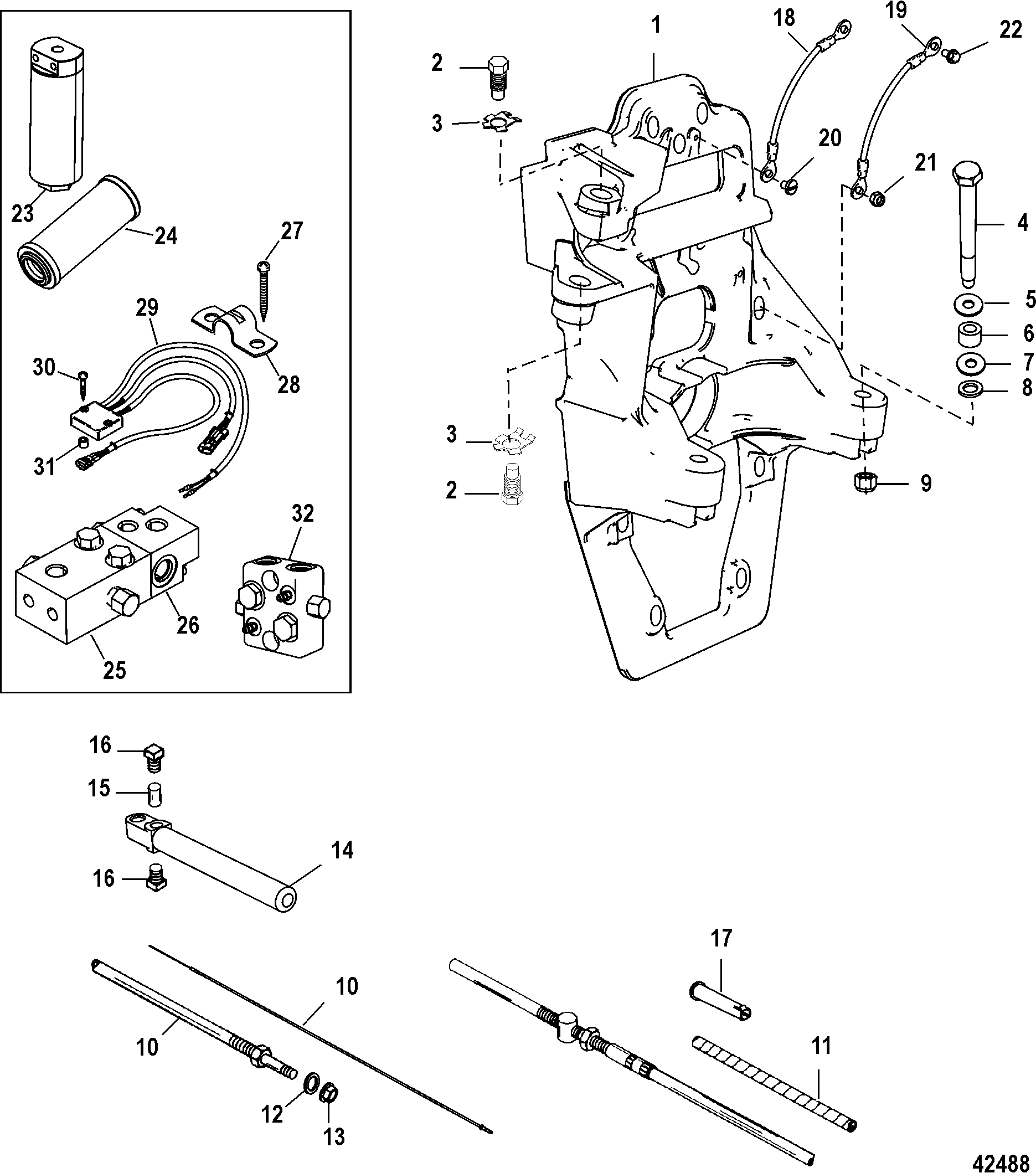 Transom Plate and Shift Cable