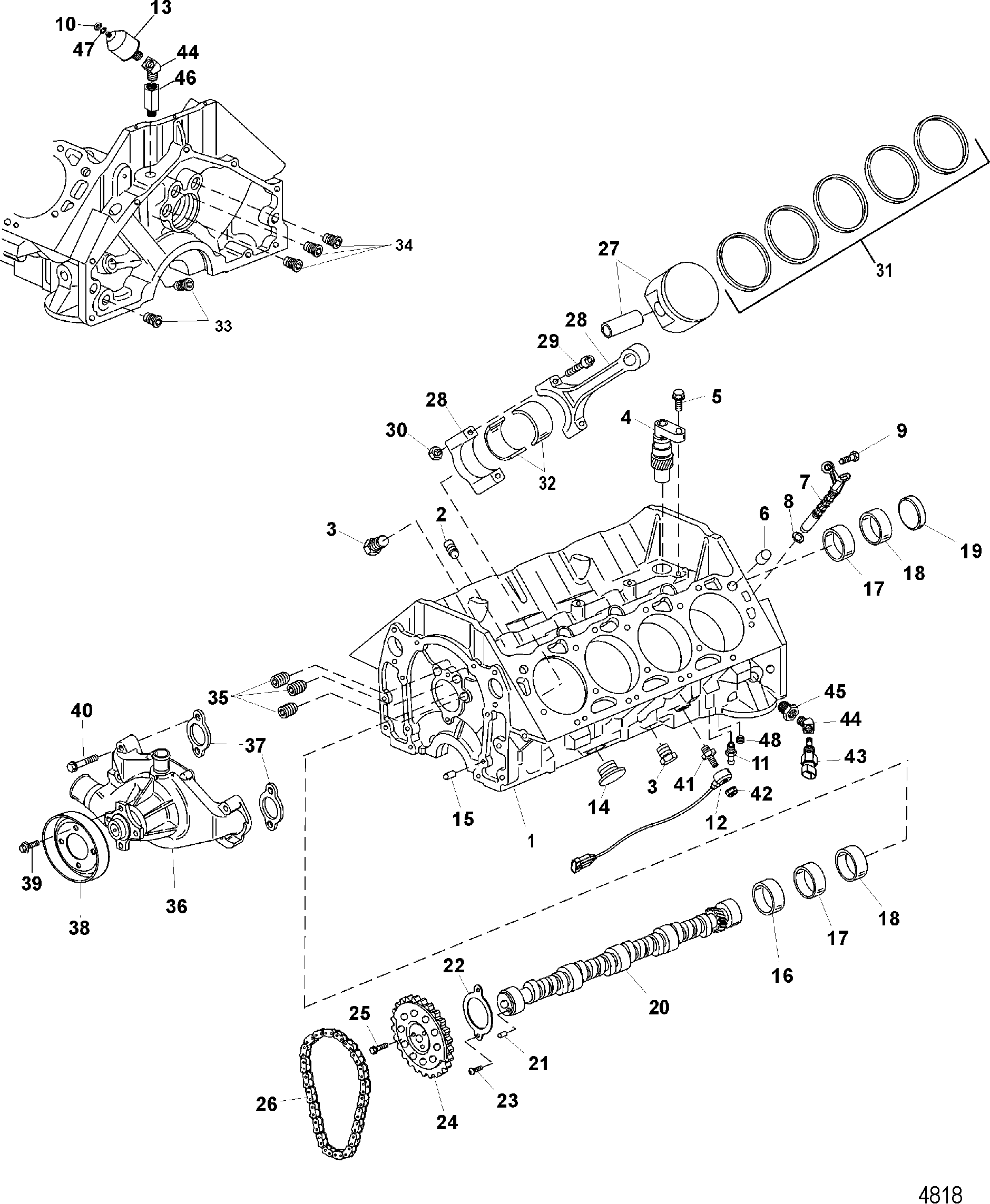 Block, Camshaft and Pistons