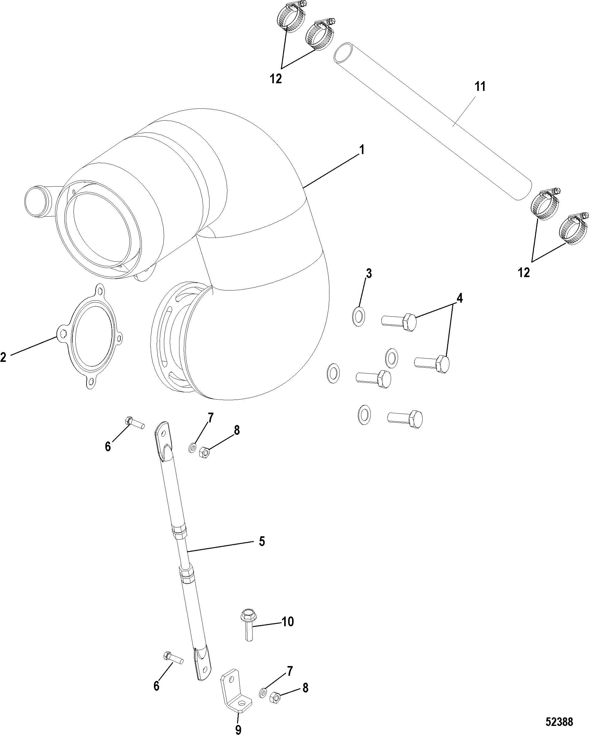 Riser, Exhaust, QSC, Port & Stbd, Design-I Stamped 8M0068886