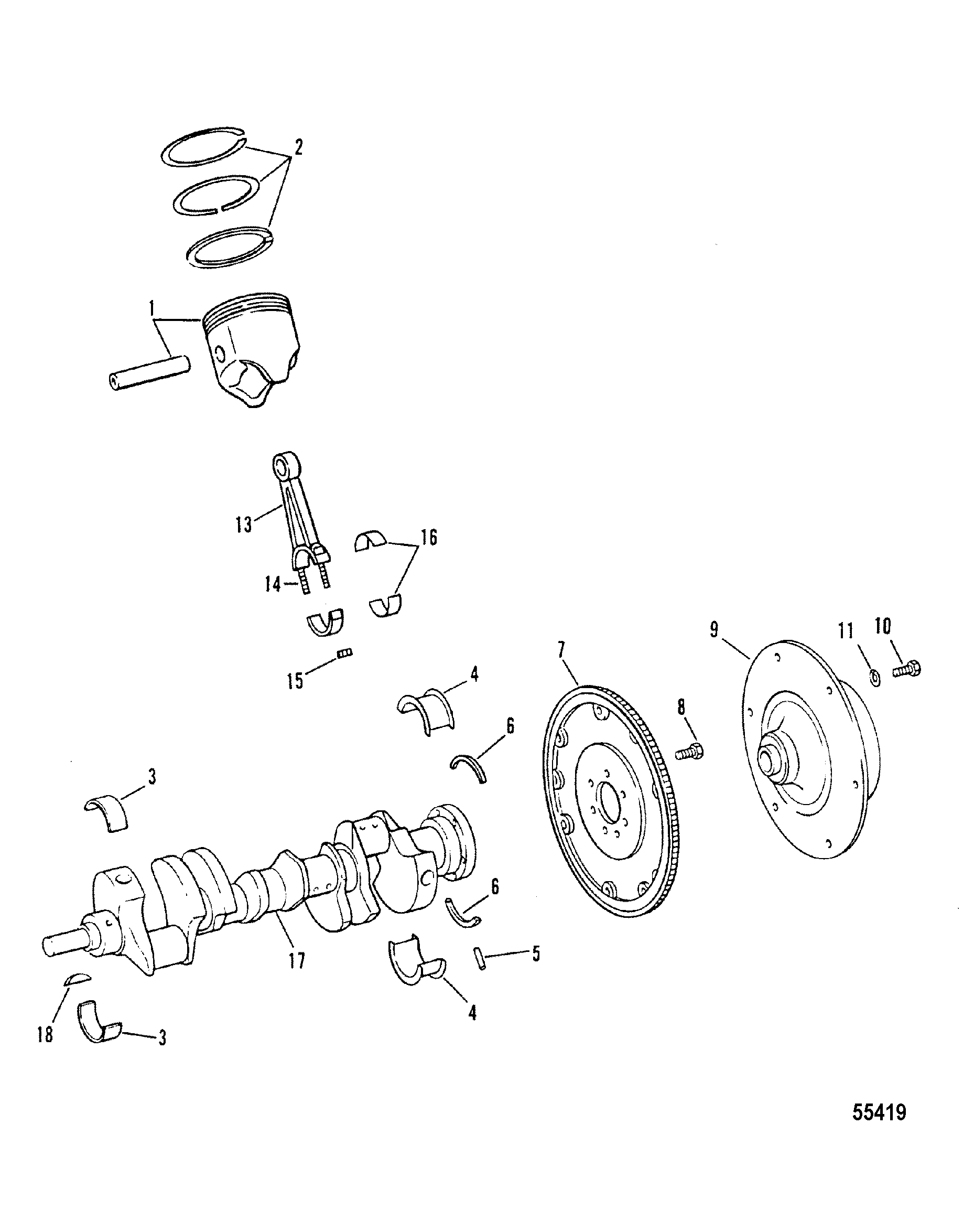 CRANKSHAFT, PISTONS AND CONNECTING RODS