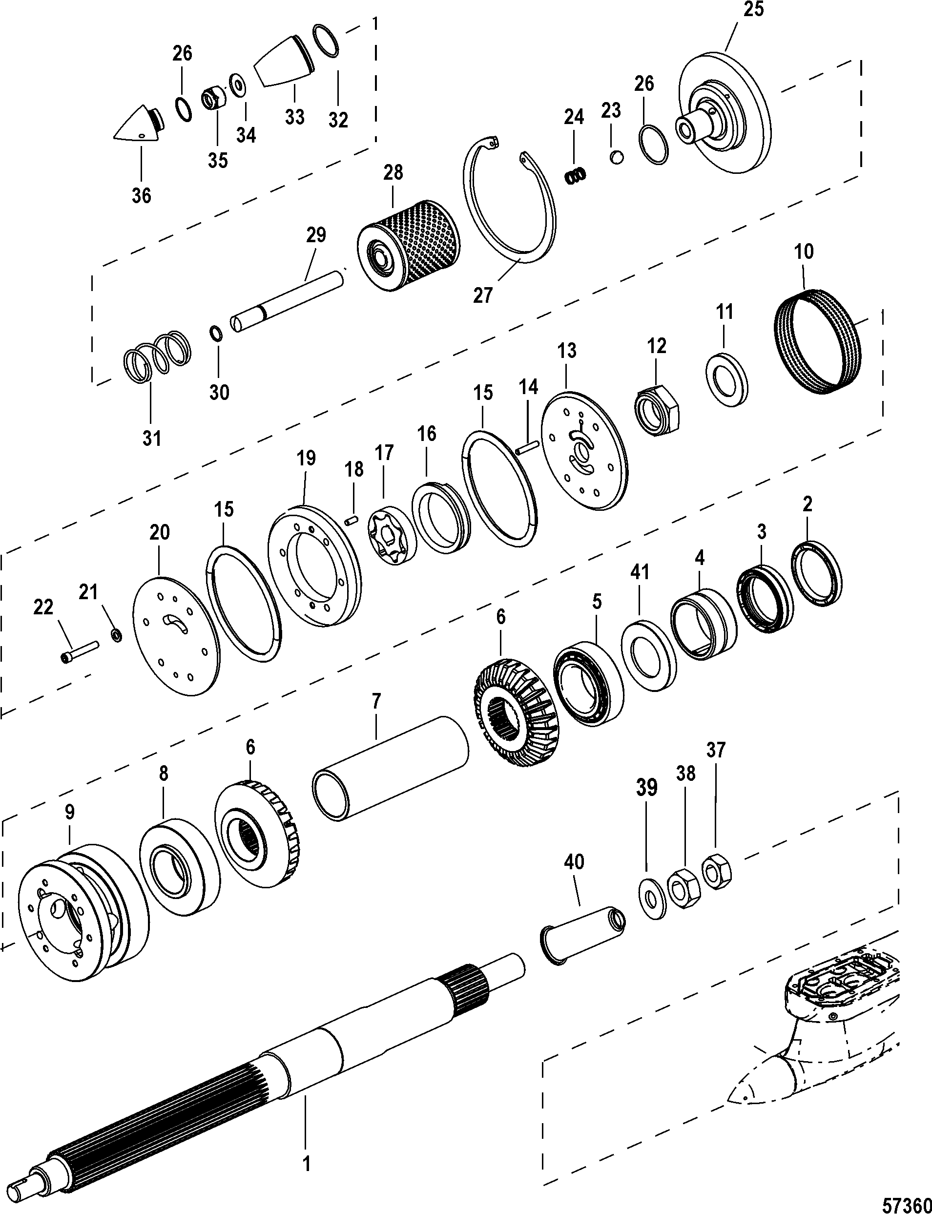 Gear Housing Assembly, Propshaft (0M971211 and Below)