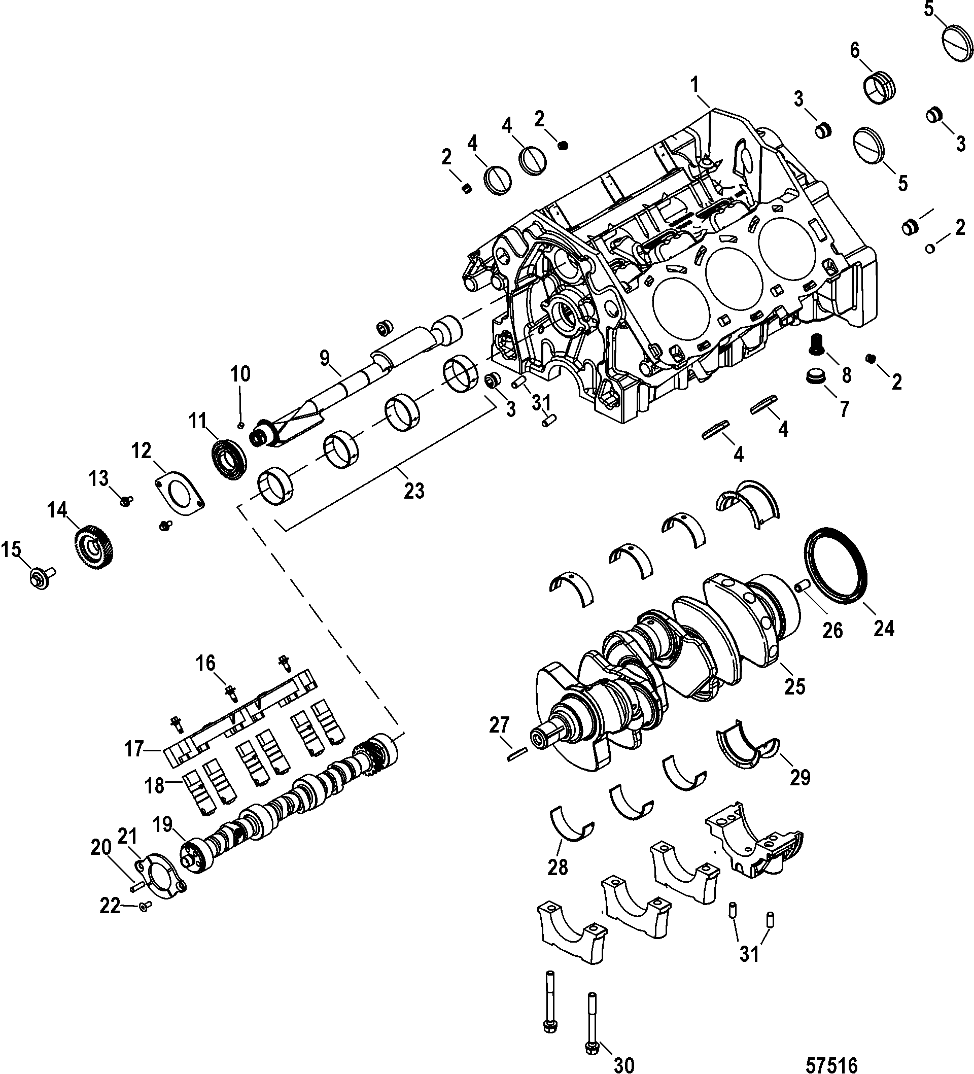 Cylinder Block, Camshaft, Crankshaft, and Balanceshaft