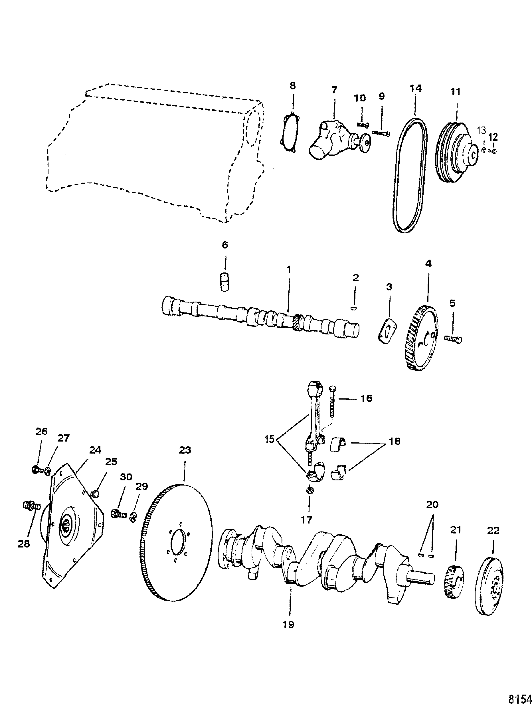 Crankshaft, Camshaft and Water Pump