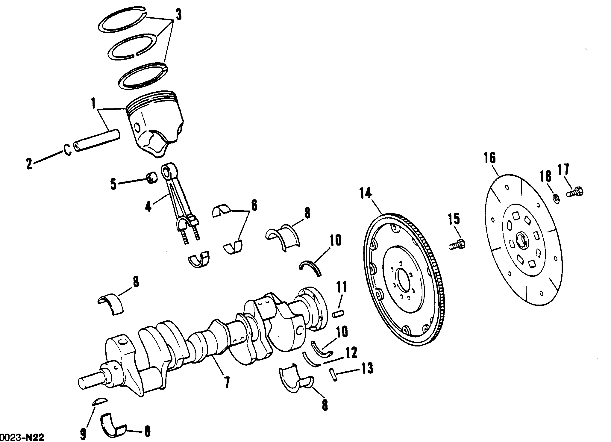 CRANKSHAFT, PISTONS AND CONNECTING RODS (460)
