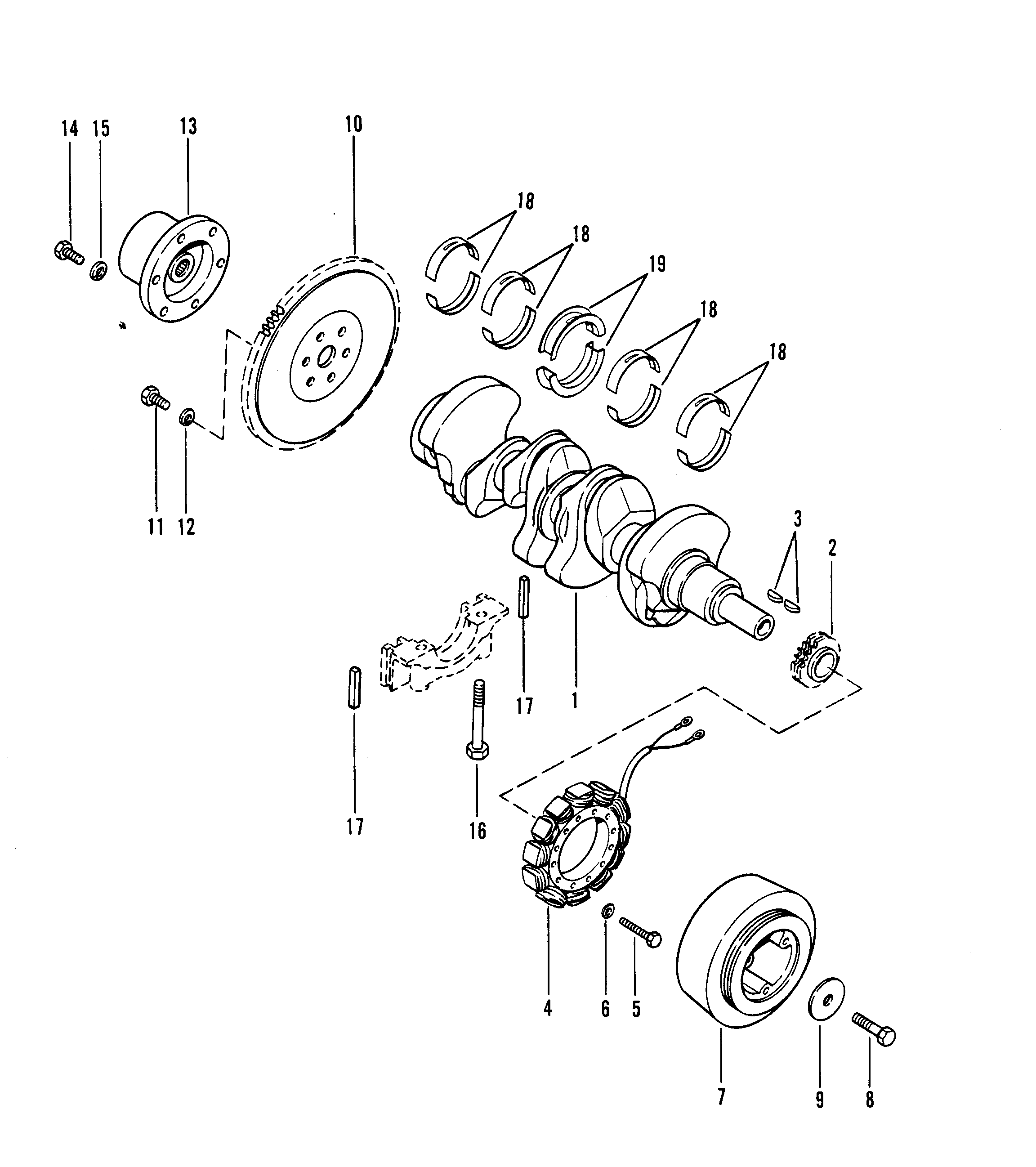 CRANKSHAFT, FLYWHEEL AND ALTERNATOR