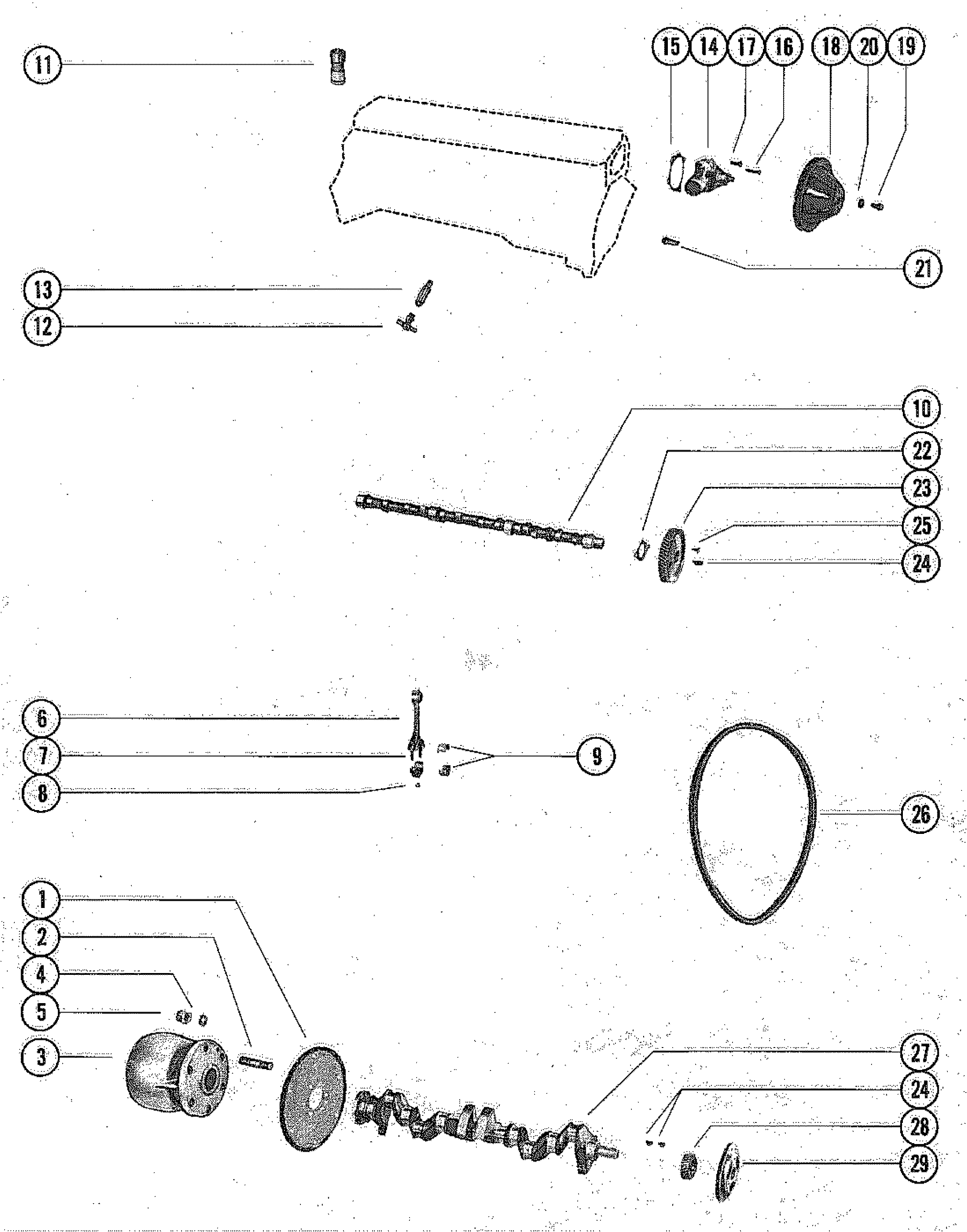 CAMSHAFT, CRANKSHAFT AND WATER PUMP