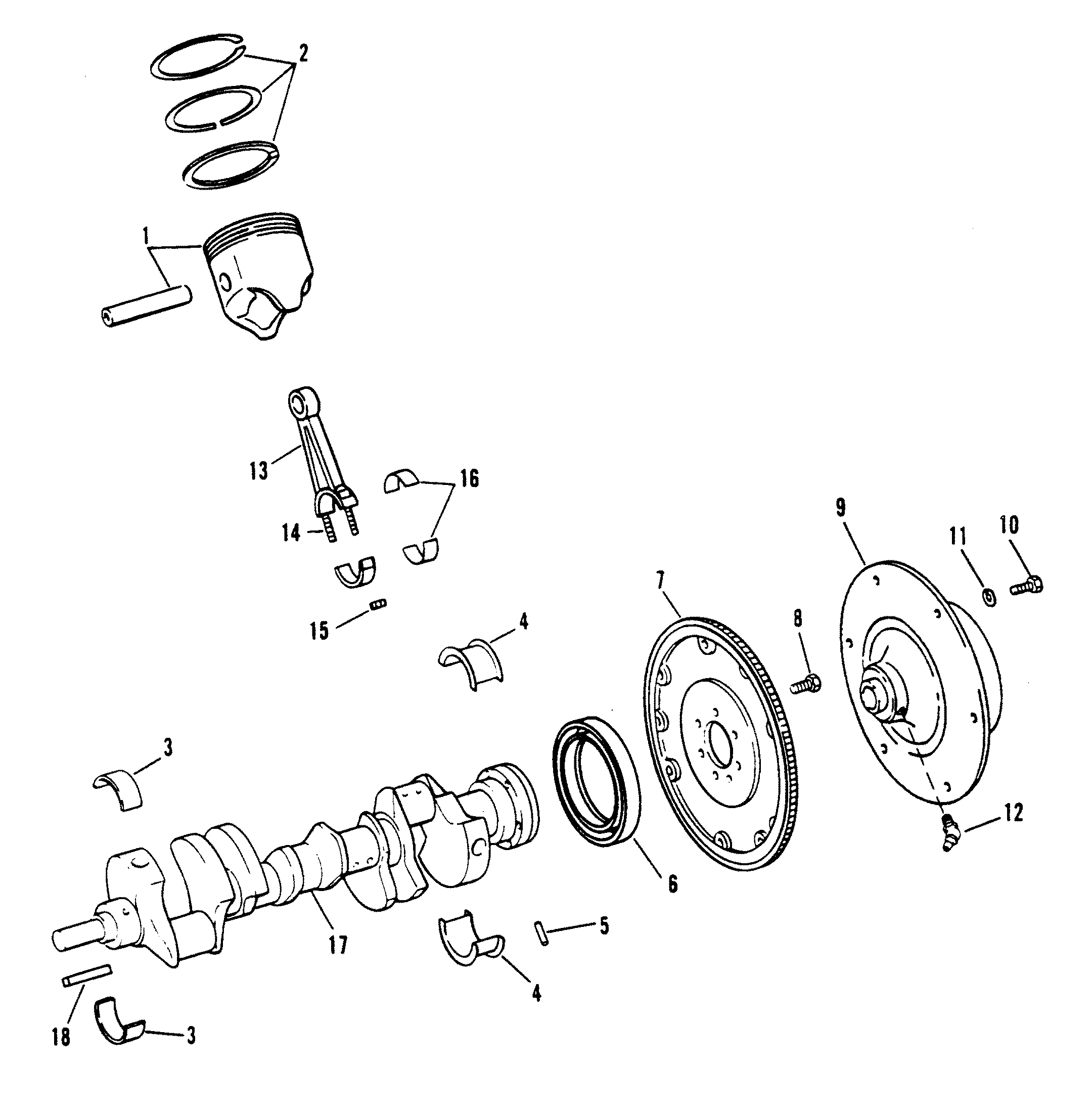 CRANKSHAFT, PISTONS, AND CONNECTING RODS