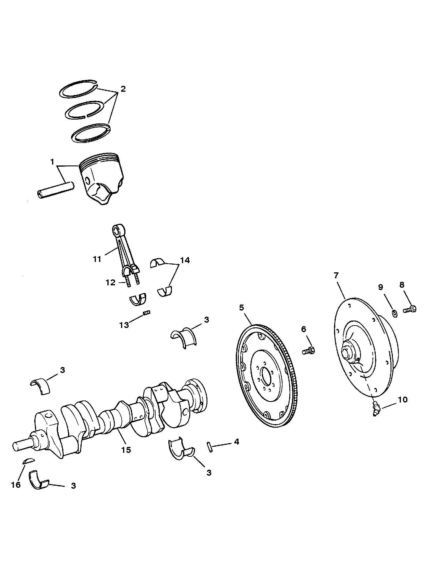 CRANKSHAFT, PISTONS AND CONN. RODS