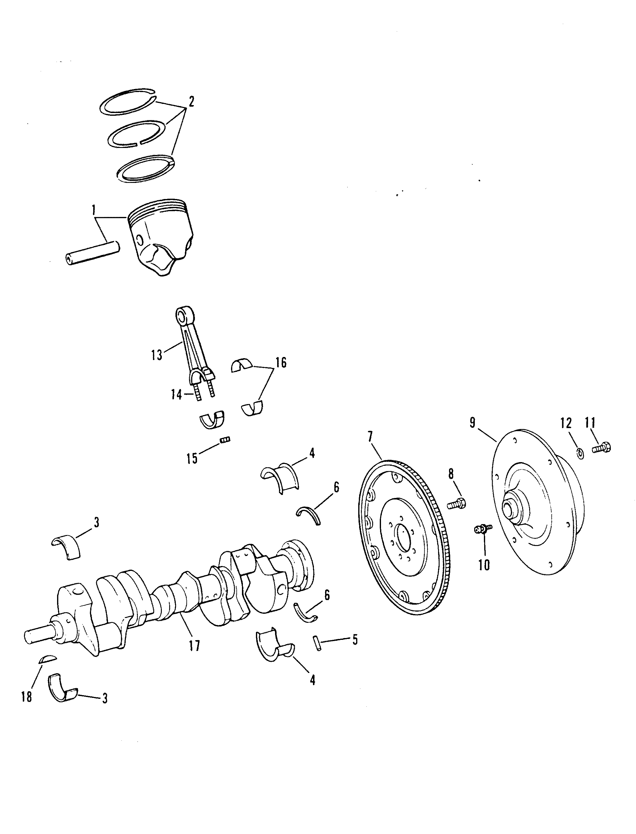 CRANKSHAFT, PISTONS AND CONN. RODS