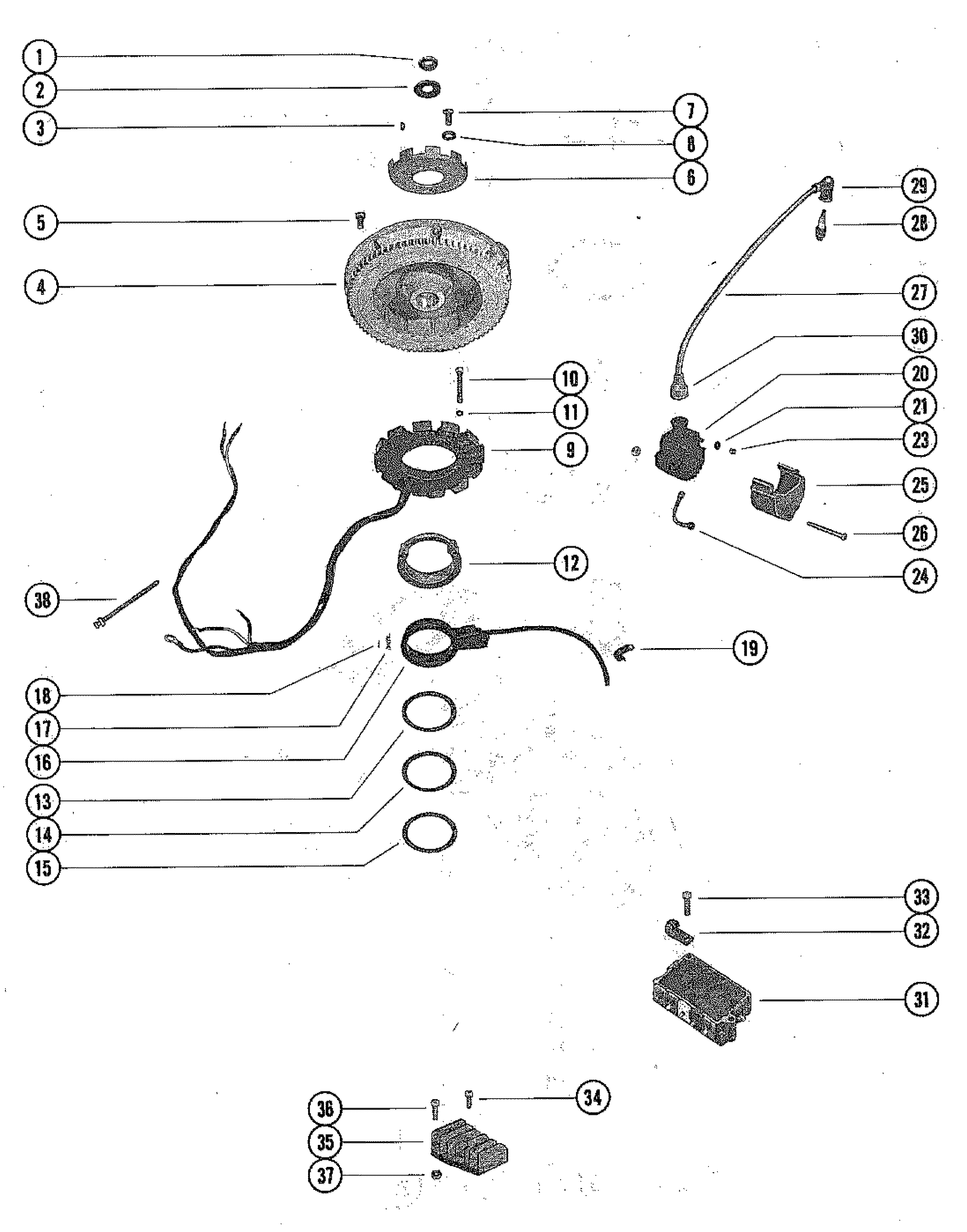 FLYWHEEL, IGNITION COIL AND SWITCH BOX
