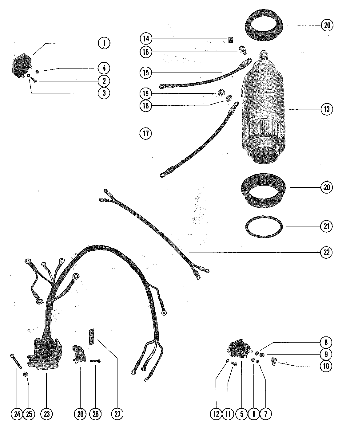 STARTER MOTOR, STARTER SOLENOID AND RECTIFIER ASSEMBLY