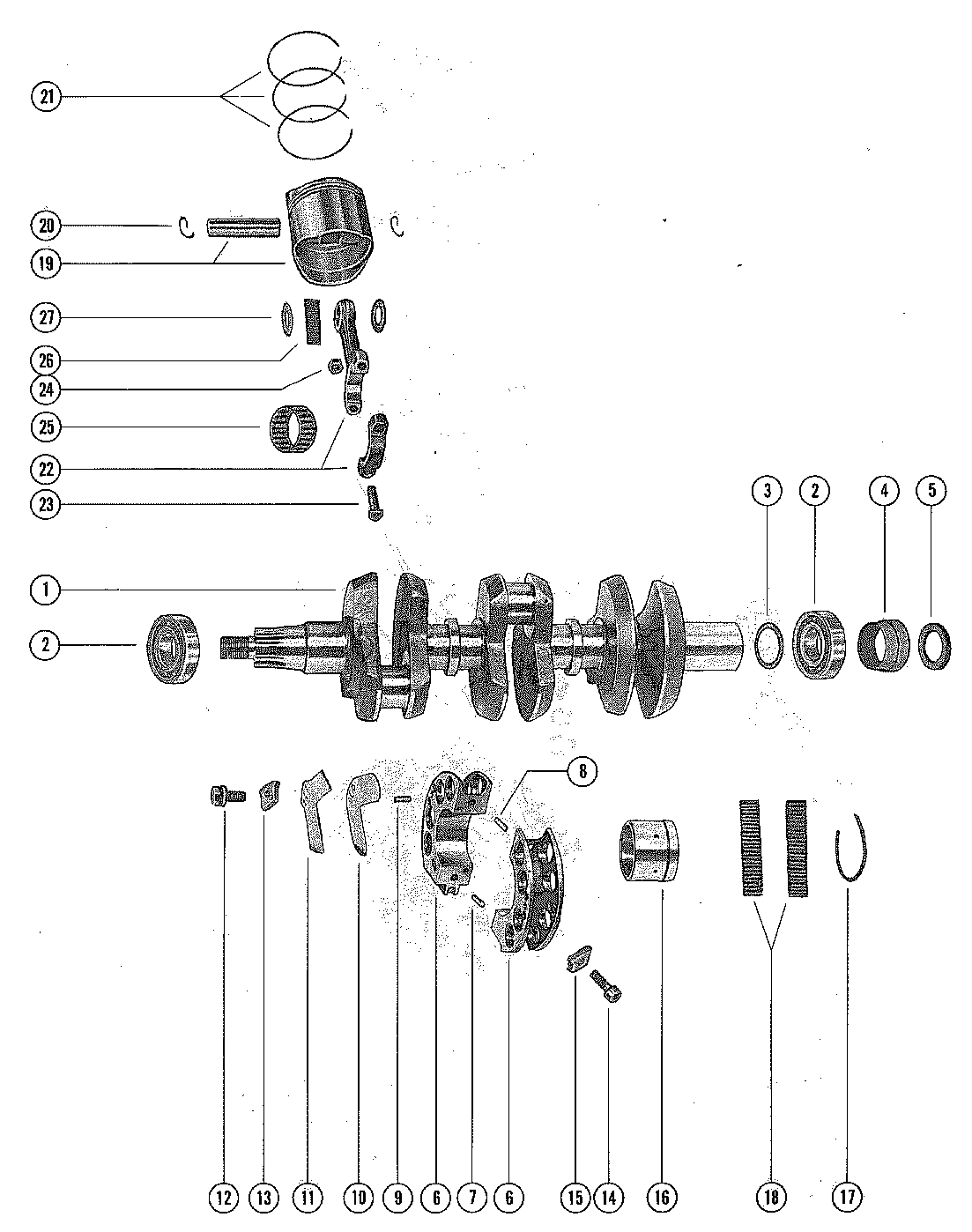 CRANKSHAFT, PISTONS AND CONNECTING RODS