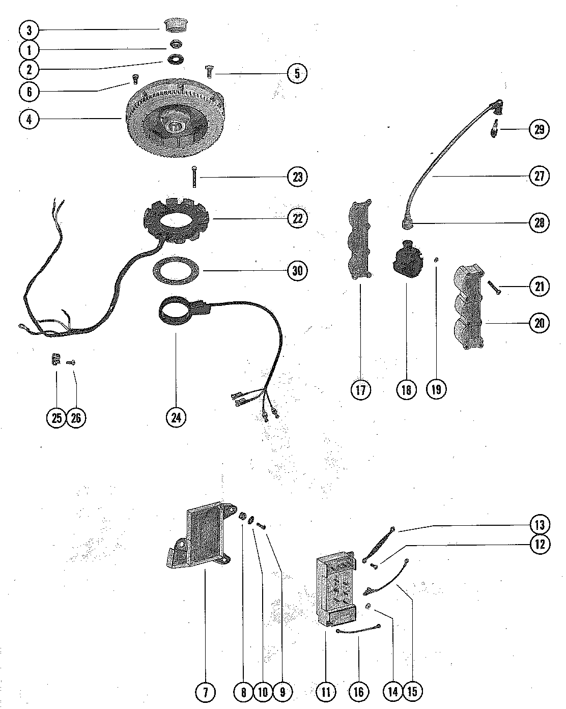 FLYWHEEL, SWITCH BOX, IGNITION COIL AND STATOR ASSEMBLY