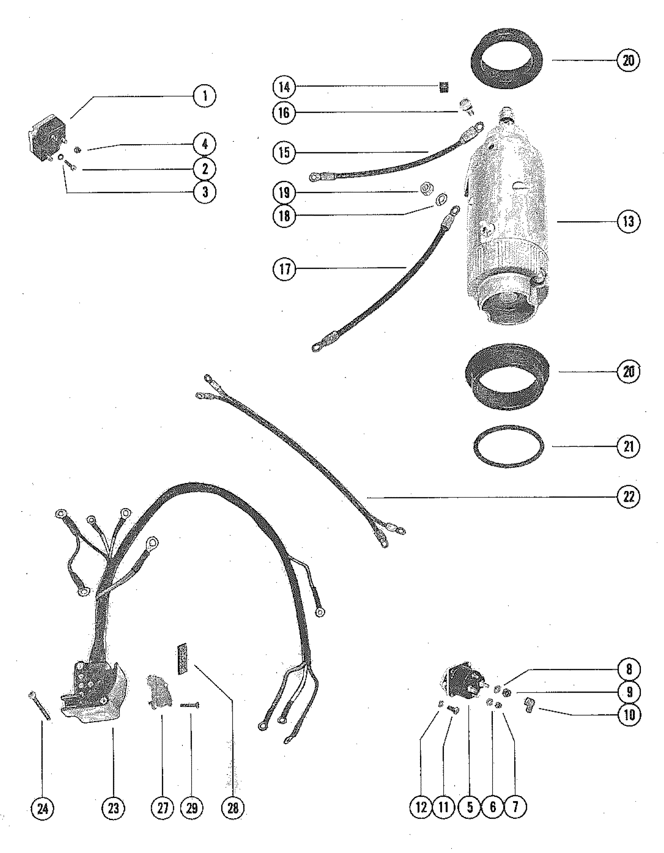 STARTER MOTOR, STARTER SOLENOID AND RECTIFIER ASSEMBLY