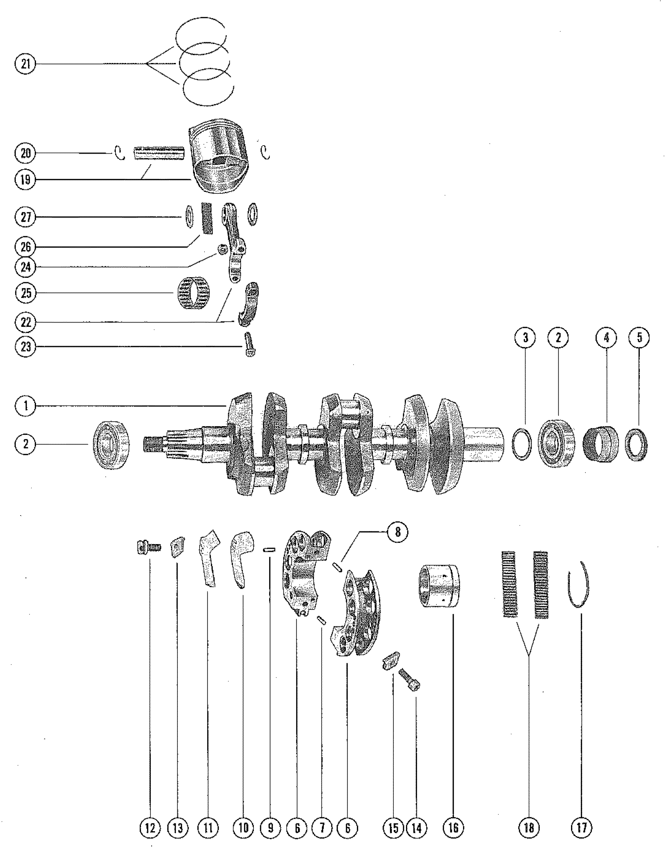 CRANKSHAFT, PISTONS AND CONNECTING RODS