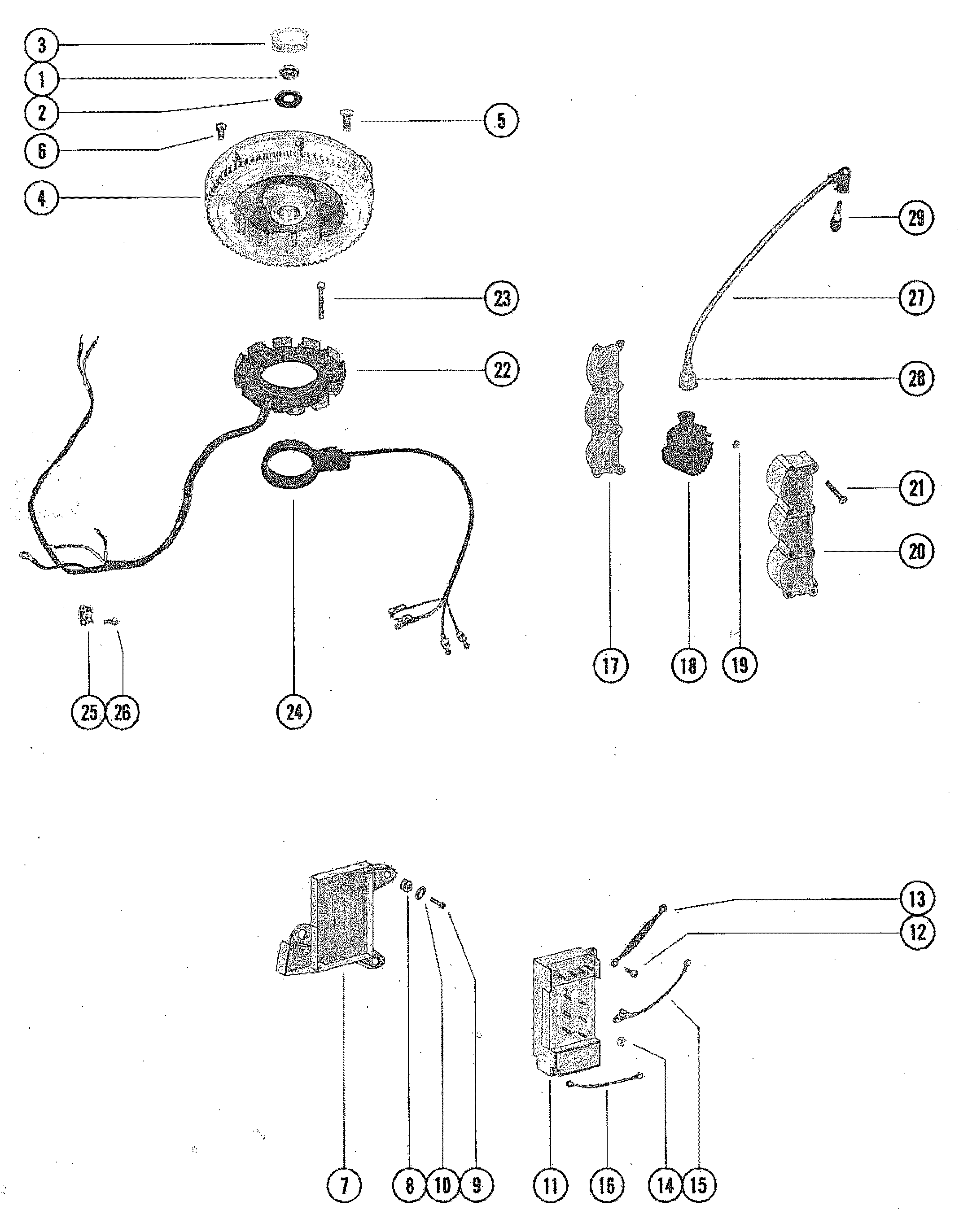 FLYWHEEL, SWITCH BOX, IGNITION COIL AND STATOR ASSEMBLY