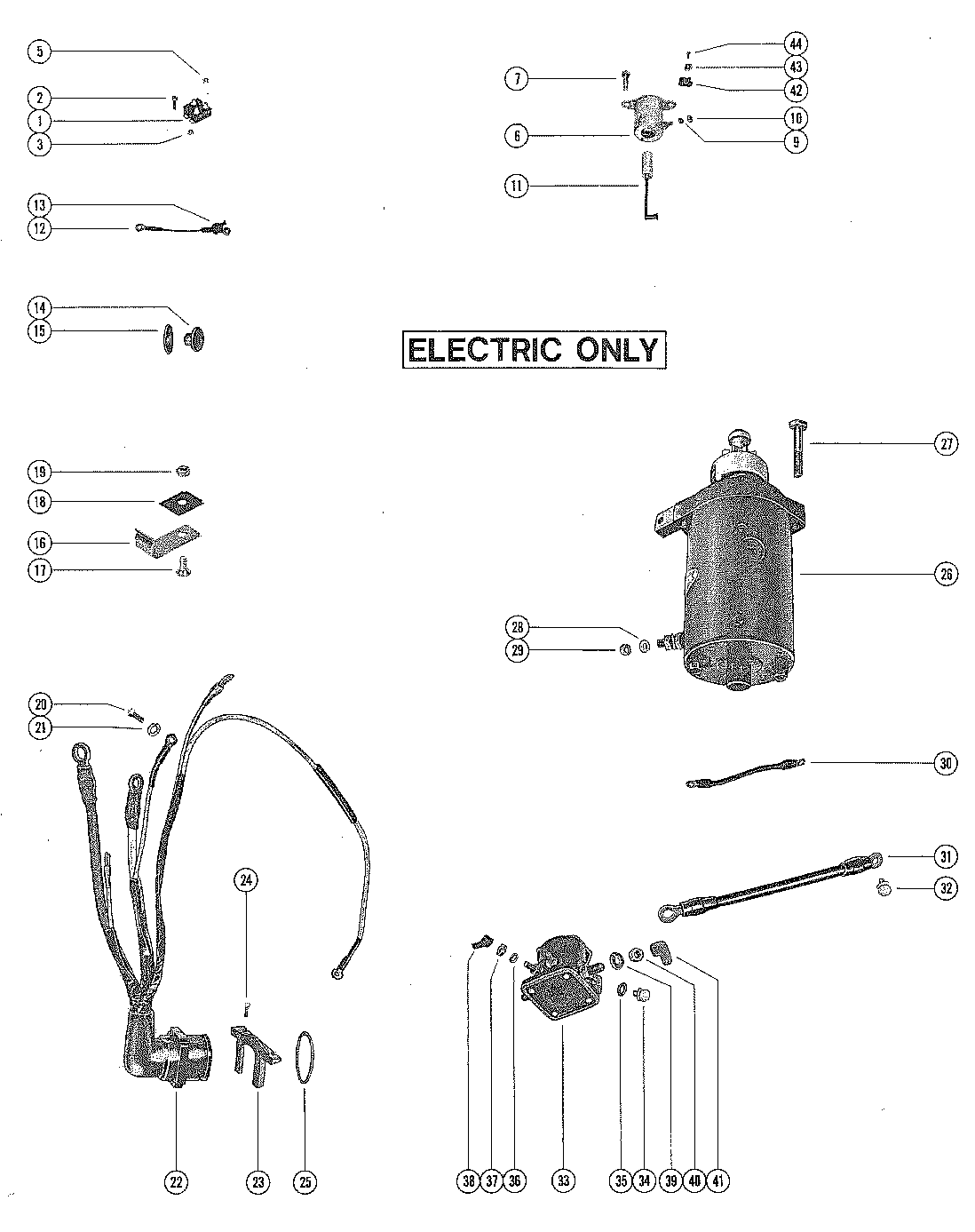 STARTER MOTOR, RECTIFIER AND WIRING HARNESS