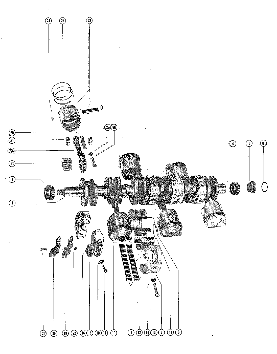 CRANKSHAFT, PISTONS AND CONNECTING RODS