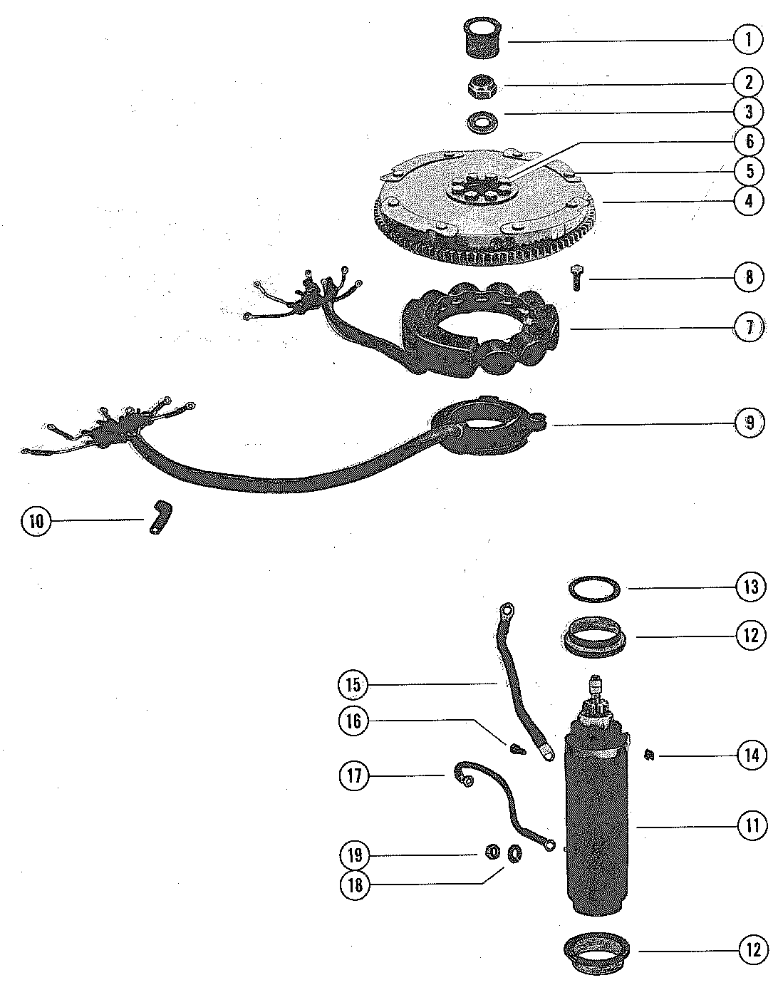 FLYWHEEL, STARTER MOTOR AND STATOR