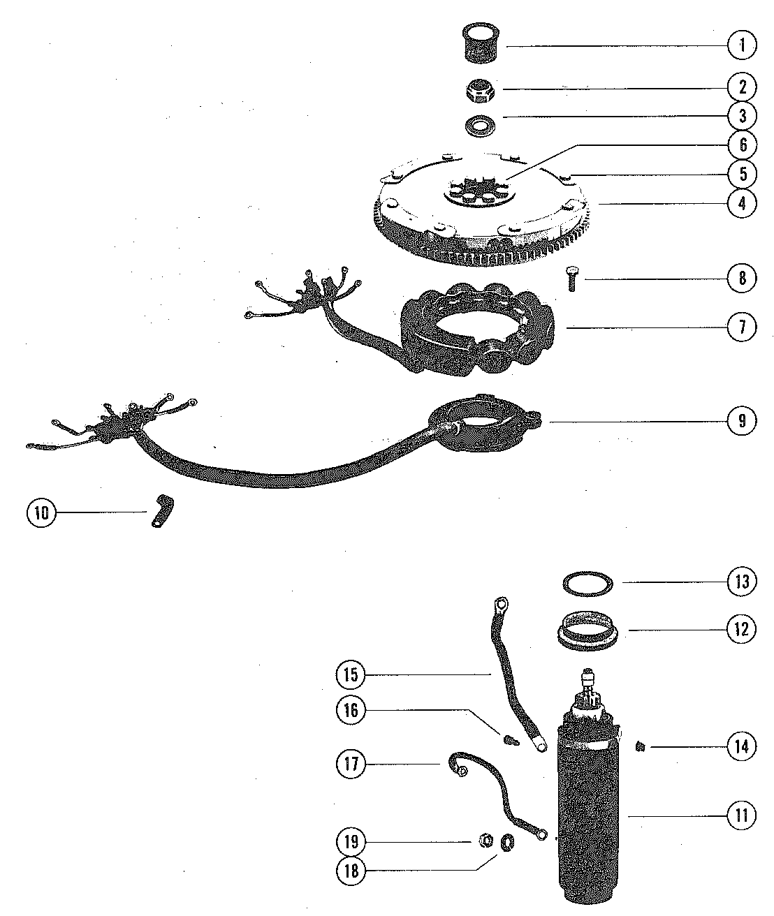 FLYWHEEL, STARTER MOTOR AND STATOR